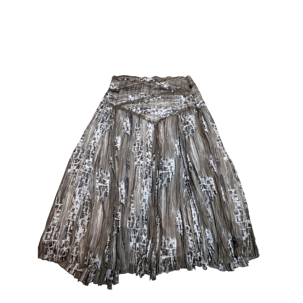 Tribal Womens Brown Abstract Print Pleated Midi Skirt Elastic Waist Size 16